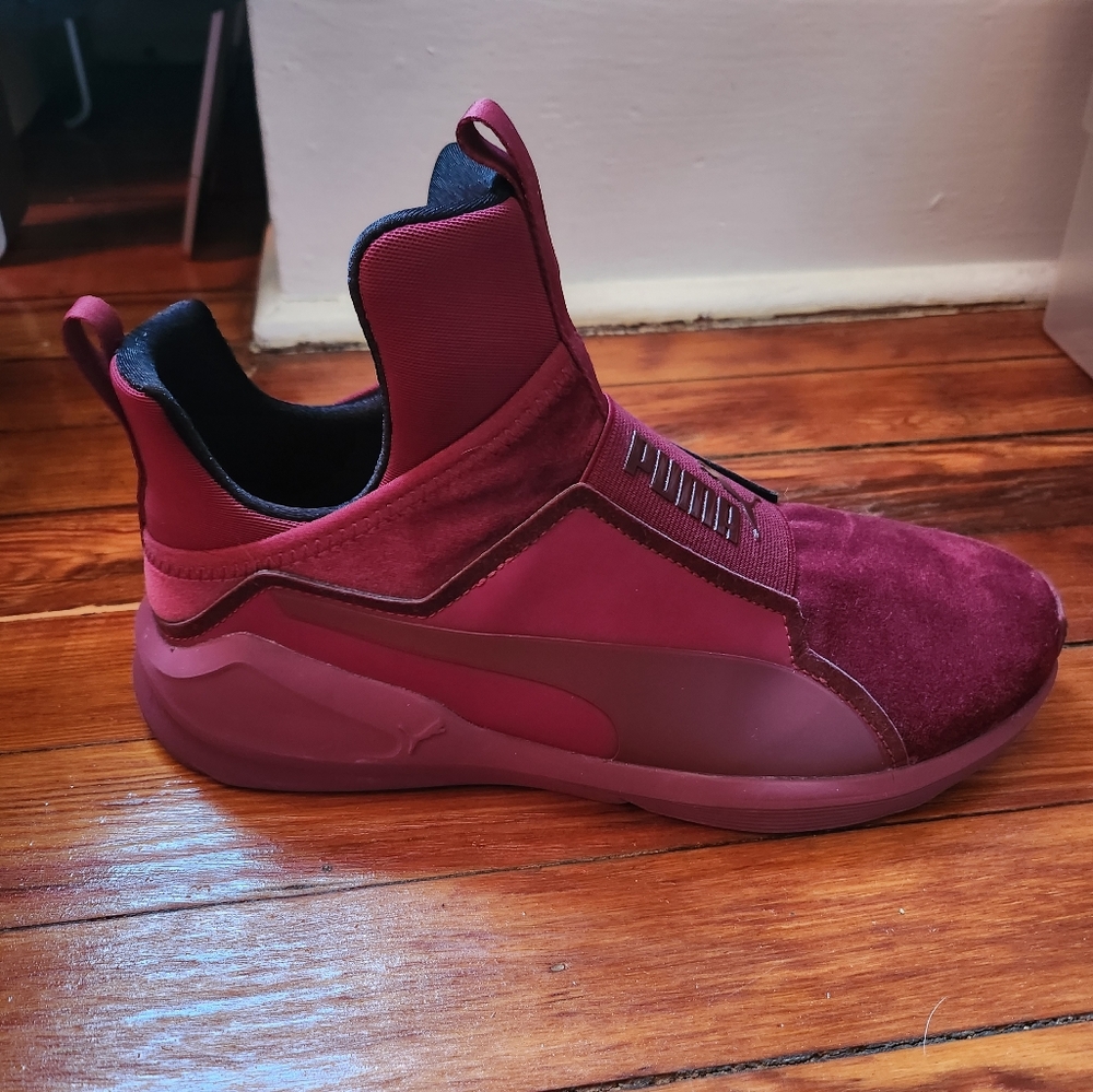 Puma x Rihanna Fierce burgandy velvet sneakers